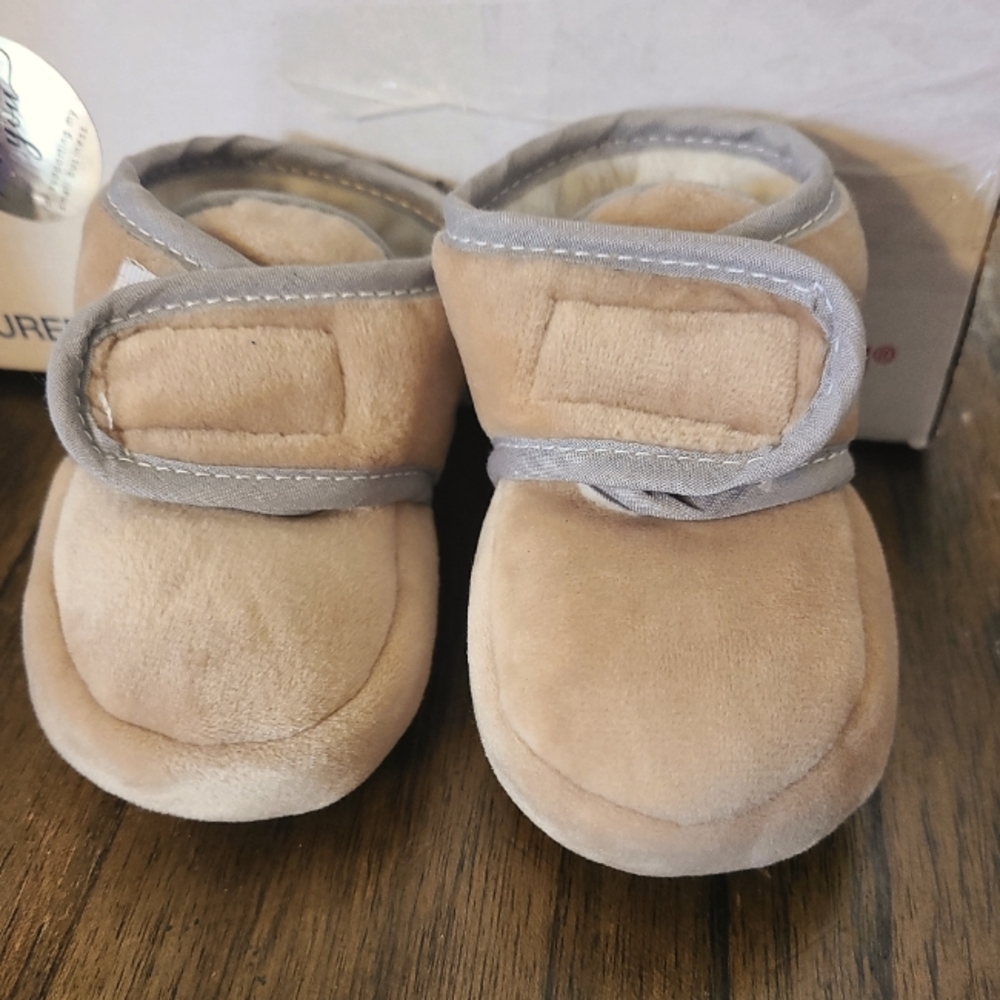 Baby Booties w/ Velcro-Tan & Gray